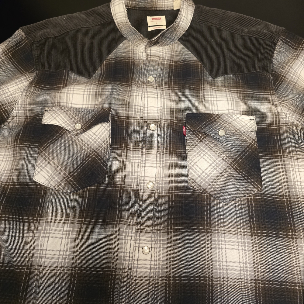 Levi's Plaid Corduroy Flannel Button-Up Shirt Collared Long Sleeve L